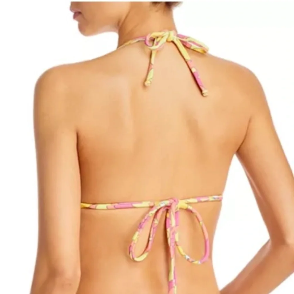 New! Frankie's Bikinis Tia Peace Terry Yellow Pink Patterned Bikini 1067